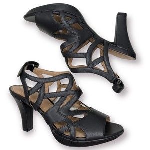 Naturalizer Black Dakota Sandals Vegan Leather Strappy Platform Heels